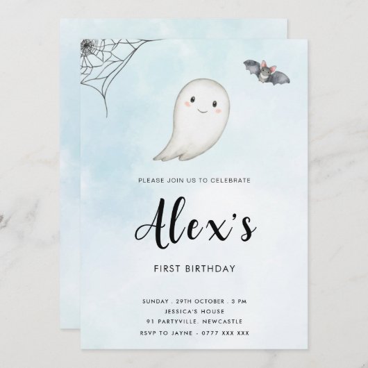 Little Boo誕生日パーティーへの招待 セーブザデート (正面/裏面)