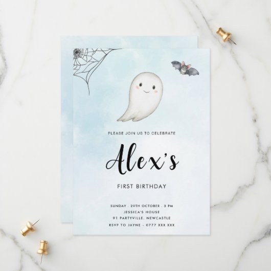 Little Boo誕生日パーティーへの招待 セーブザデート (正面/裏面インサイチュ)