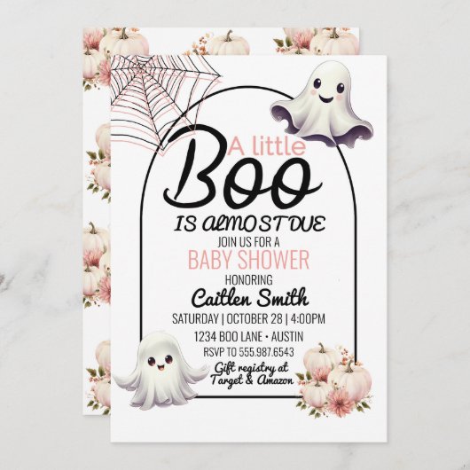 Little Boo赤ちゃんシャワーほとんど起因ハロウィーン 招待状 (正面/裏面)