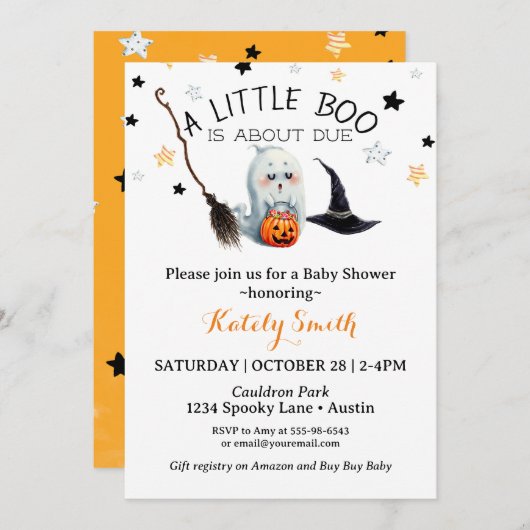 Little Boo赤ちゃんシャワー男女兼用ハロウィーン 招待状 (正面/裏面)