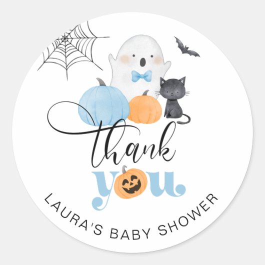 Little Boo青い不気味な赤ちゃんシャワー感謝していユー ラウンドシール (正面)