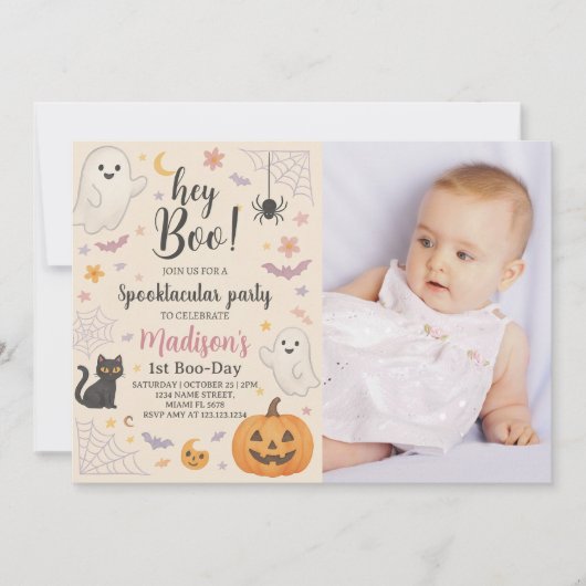 Little Boo 1st誕生日招待状かわいいハロウィーン 招待状 (正面)