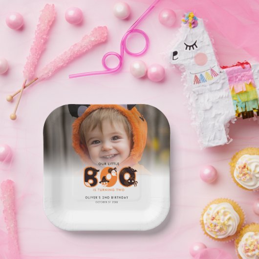 Little Boo 2つのフォトハロウィーンの誕生日を回す ペーパープレート (パーティー)
