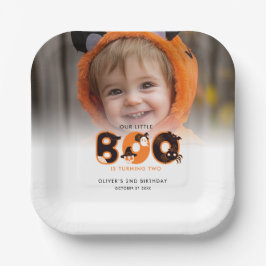 Little Boo 2つのフォトハロウィーンの誕生日を回す ペーパープレート