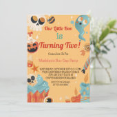 Little Boo 2人の女の子または男の子ハロウィーン2nd誕生日 招待状 (スタンド正面)