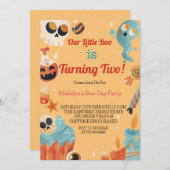 Little Boo 2人の女の子または男の子ハロウィーン2nd誕生日 招待状 (正面/裏面)