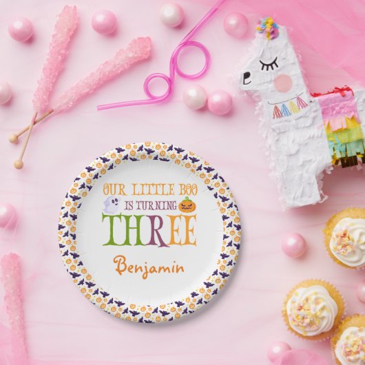 Little Boo 3ハロウィーン3回目の誕生日 ペーパープレート (パーティー)