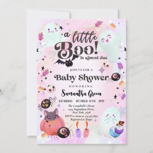 Little Boo Baby Girl Baby Shower 招待状 (正面)