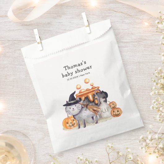Little Boo Cat In Witch Hat Brewing Baby Shower  フェイバーバッグ (クリップ留めされた状態)