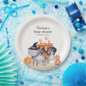 Little Boo Cat In Witch Hat Brewing Baby Shower  ペーパープレート (パーティー)