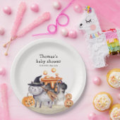 Little Boo Cat In Witch Hat Brewing Baby Shower  ペーパープレート (パーティー)