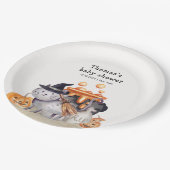 Little Boo Cat In Witch Hat Brewing Baby Shower  ペーパープレート (アングル)