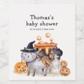 Little Boo Cat In Witch Hat Brewing Baby Shower  ワインラベル (シングルラベル)