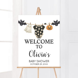 Little Boo Clotheslineベビーシャワー歓迎サイン ポスター