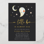 Little Boo Cute Halloween Baby Shower Gold 箔招待状 (正面)