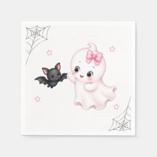Little Boo Ghost ピンクのハロウィンベビーシャワー スタンダードカクテルナプキン