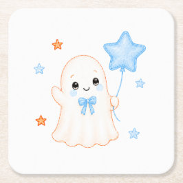 Little Boo Ghost | 男の子のハロウィン・ベビーシャワー スクエアペーパーコースター