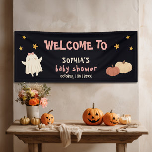 Little Boo Girlハロウィーン赤ちゃんシャワーへようこそ 横断幕