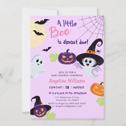 Little Boo Halloweenへの赤ちゃんシャワーの招待。 招待状 (正面)