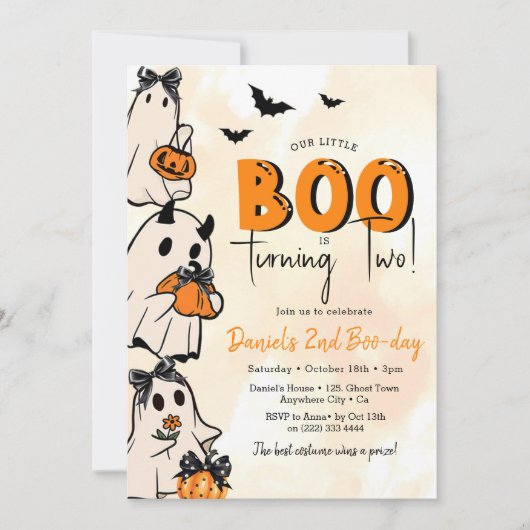 Little Boo Halloween 2nd Birthday 招待状 (正面)