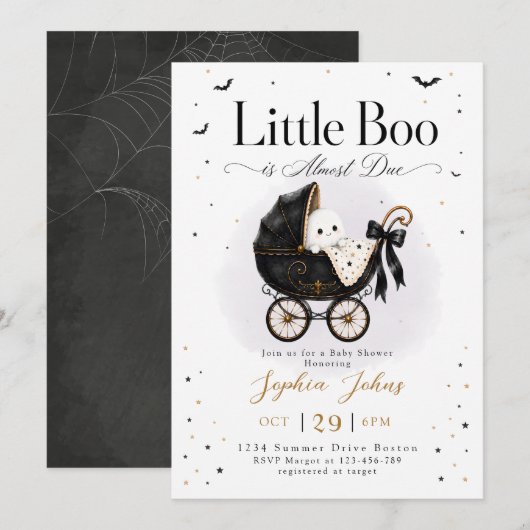 Little Boo is Almost Due ハロウィンベビーシャワー 招待状 (正面/裏面)