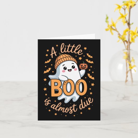 Little Boo Is Almost Due Cute Halloween Pregnancy  カード (黄色い花)