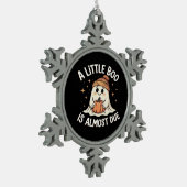 Little Boo Is Almost Due Halloween Pregnancy Revea スノーフレークピューターオーナメント (左)