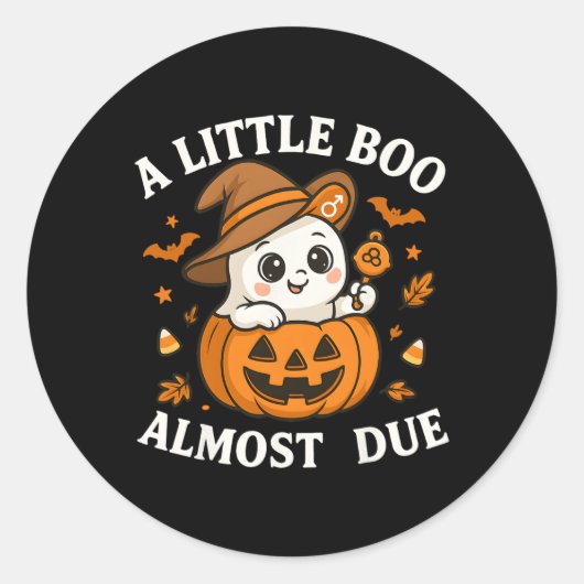 Little Boo Is Almost Due Halloween Pregnancy Revea ラウンドシール (正面)