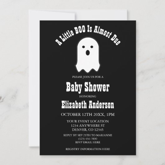 LITTLE BOO On The Wayハロウィーン幽霊赤ちゃんシャワー 招待状 (正面)