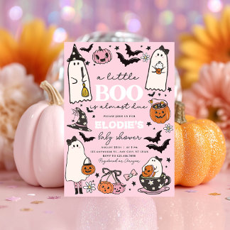 Little Boo Pink Halloween Hand-drawn Baby Shower 招待状
