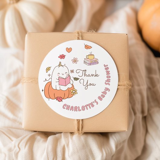 Little Boo Pink Whimsical Books Baby Shower ラウンドシール