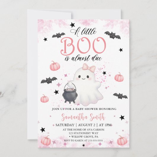 Little Boo Spooky Cute Baby Girl Baby shower 招待状 (正面)