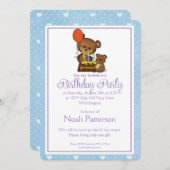 Little Boy Birthday Party Invitation Teddy Bear 1 招待状 (正面/裏面)