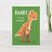 Little Boy Birthday T Rex Roar with Polka Dots カード (正面)