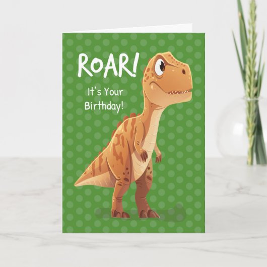 Little Boy Birthday T Rex Roar with Polka Dots カード (正面)