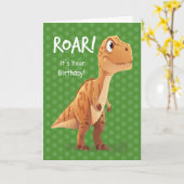 Little Boy Birthday T Rex Roar with Polka Dots カード (黄色い花)