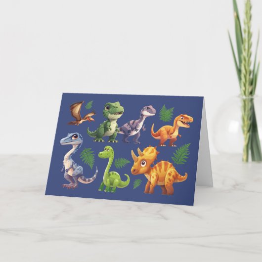 Little Boy Birthday Variety of Dinosaurs on Blue カード (正面)