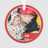 Little Boy Cartoon Fireman w Nameフォトクリスマス オーナメント (裏面)