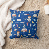 Little Boy Doctor Medical Pattern with Name, Blue クッション (ブランケット)