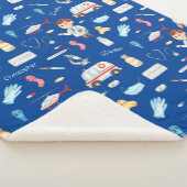 Little Boy Doctor Medical Pattern with Name, Blue シェルパブランケット (3/4)