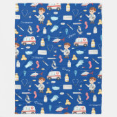 Little Boy Doctor Medical Pattern with Name, Blue フリースブランケット (正面)