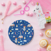 Little Boy Doctor Medical Pattern with Name, Blue ペーパープレート (パーティー)