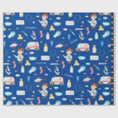 Little Boy Doctor Medical Pattern with Name, Blue ラッピングペーパー (フラット)