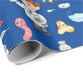 Little Boy Doctor Medical Pattern with Name, Blue ラッピングペーパー (ロールコーナー)