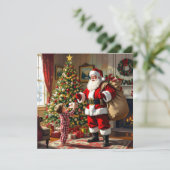 Little Boy Giving Santa a Gift Christmas シーズンカード (スタンド正面)