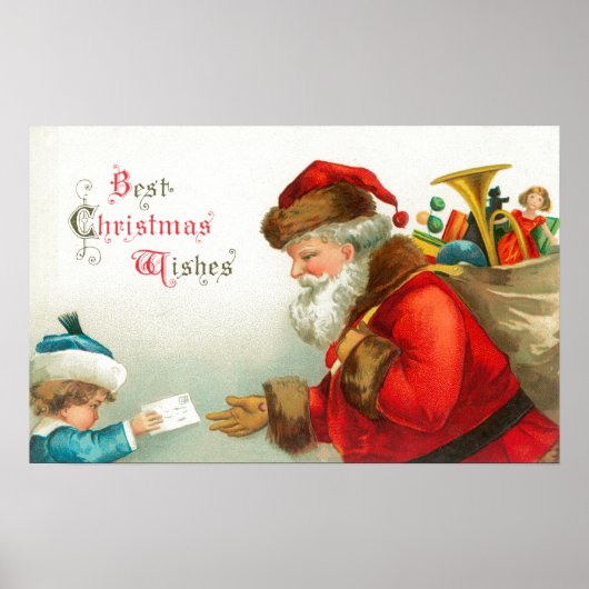 Little Boy Giving Santa a Letter ポスター (正面)