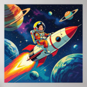 Little Boy on a Rocket Ship Flying through Space ポスター (正面)