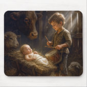 Little Boy Playing His Drum for Baby in Manger マウスパッド (正面)