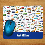 Little Boy Things That Move Vehicle Car Kid マウスパッド<br><div class="desc">Add a fun touch to your little boy's school year with this adorable custom mouse pad that celebrates all things that move: fire trucks, police cars, helicopters and planes, trains, taxis, construction vehicles, and more! Add your son's name for a personal touch. This kid mouse pad makes a fun personalized...</div>