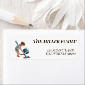 Little Boy vacuuming Artistic Impasto Custom ラベル (インサイチュ)